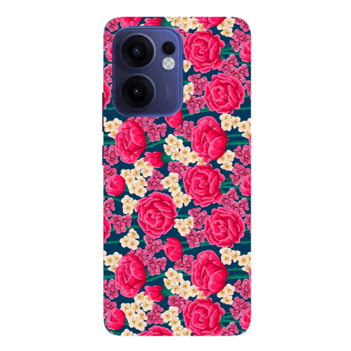 Oppo Reno13 FS Red and pink Flowers Transparent Silicone TPU Θήκη
